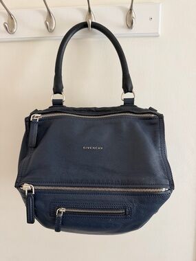 Givenchy Navy Leather Shoulder Bag with Silver Hardware